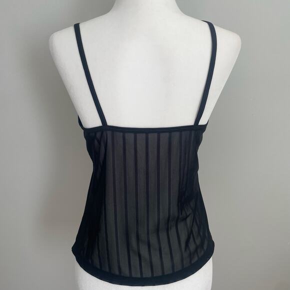 Warner's Vintage Sheer Black Striped Romantic Camisole Lingerie Tank Top Sz L - Picture 2 of 7